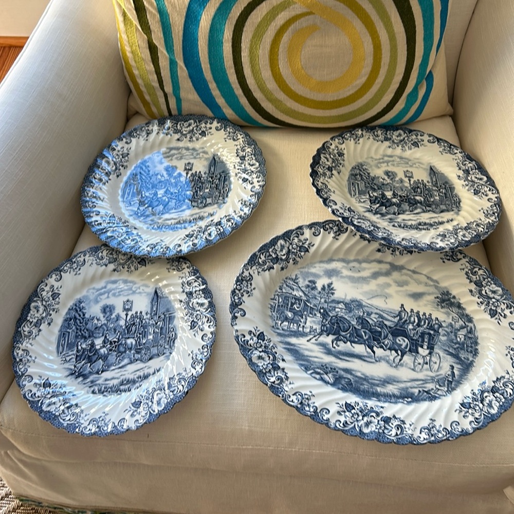 Johnson Bros Coaching Scenes platter and 3 dinner plates